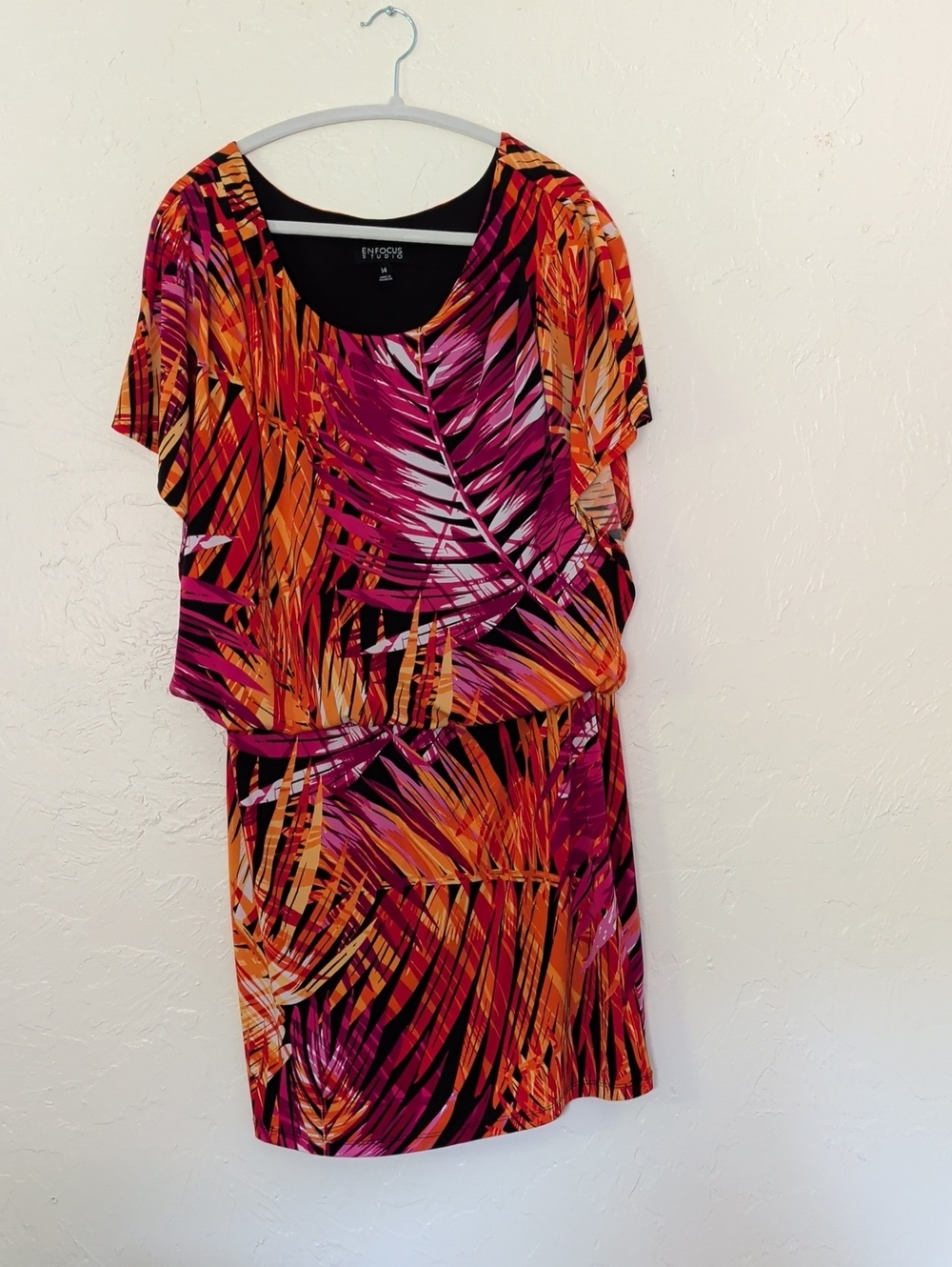 Enfocus Studio Tropical Leaf Print Dress in Pink & Orange